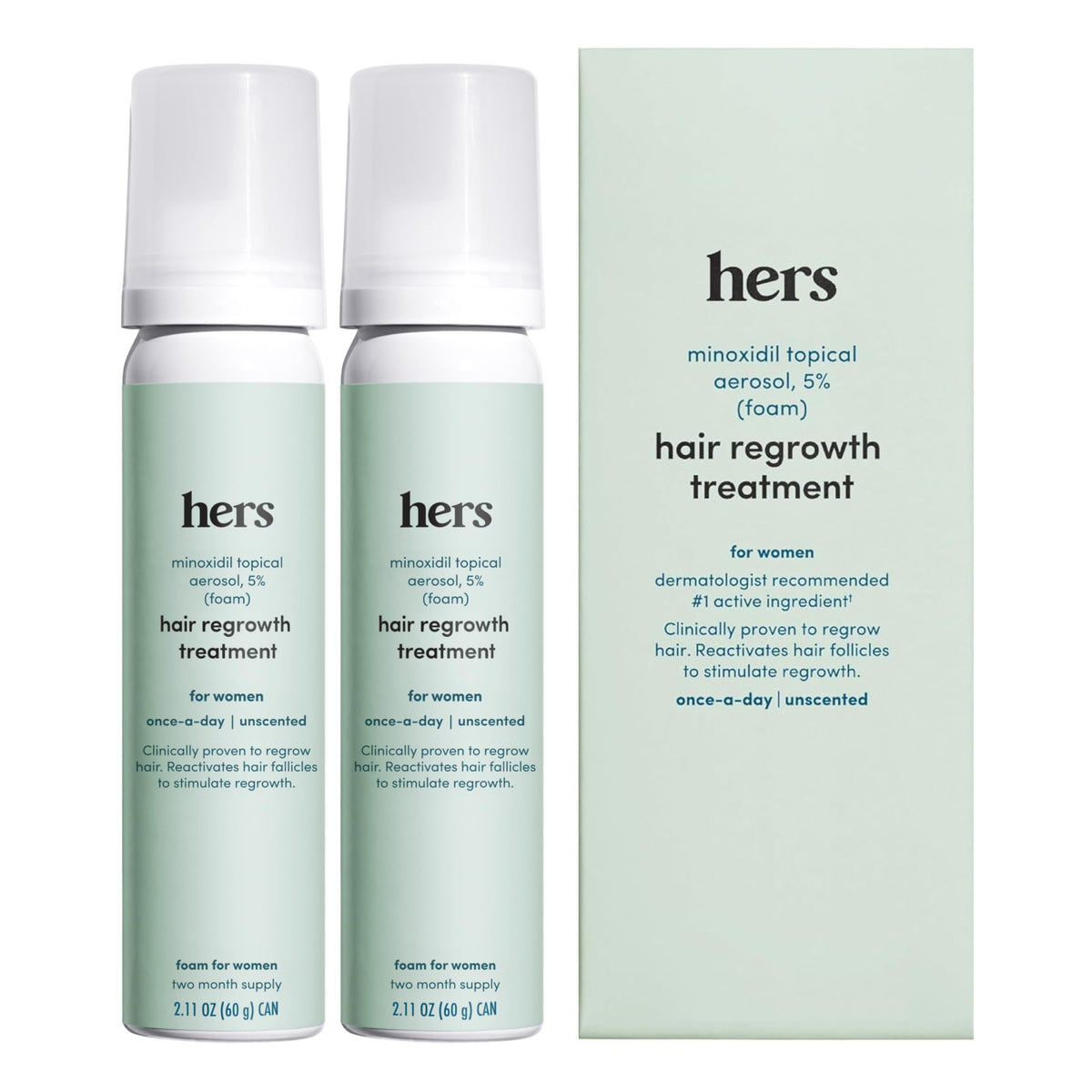 Hims & Hers hair regrowth foam cap pump for easy daily scalp application.