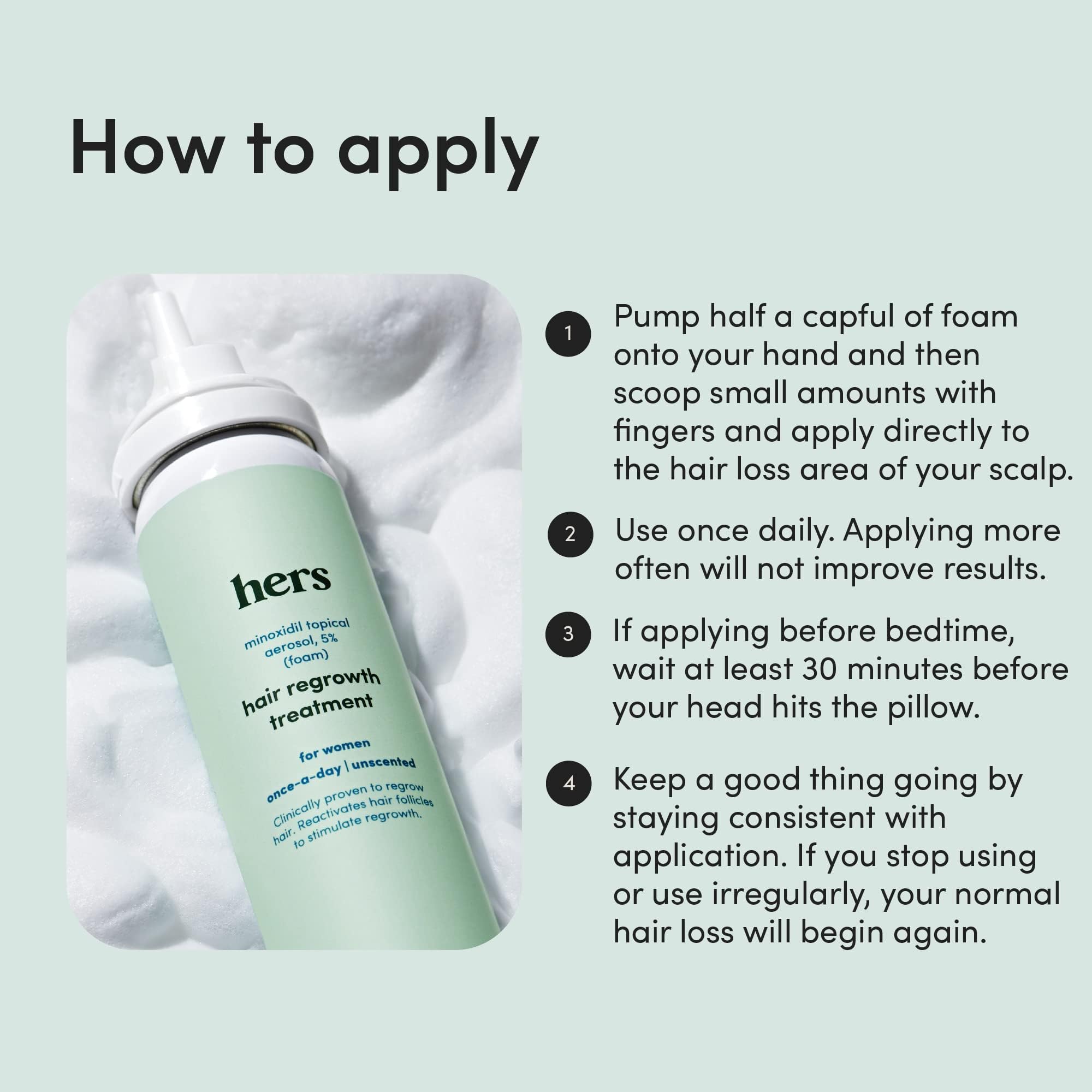Hims & Hers hair regrowth foam daily-use routine for fuller hair.