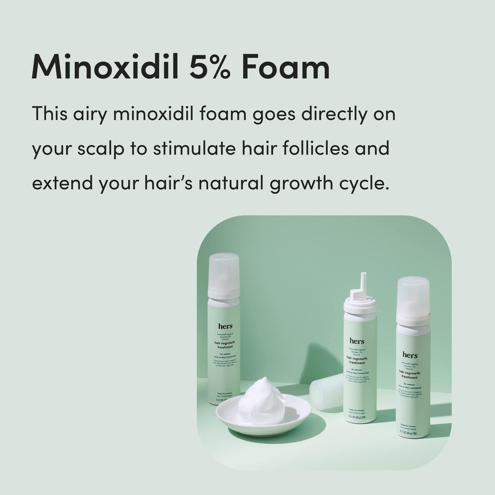 Hims & Hers hair regrowth foam hand-application for precise dosing.