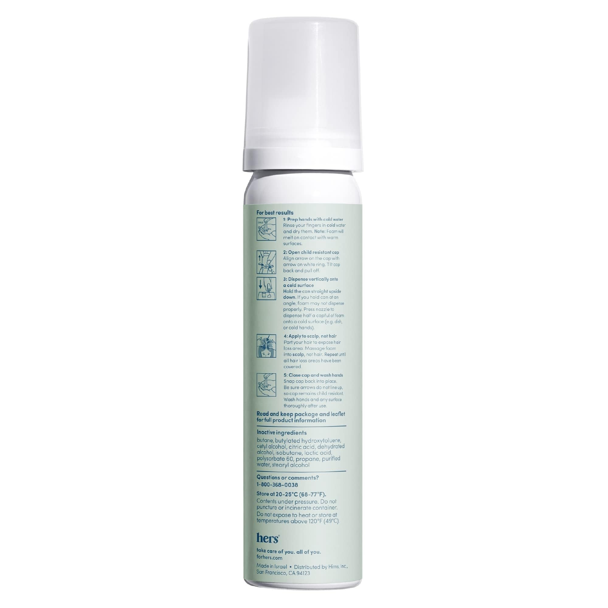 Hims & Hers hair regrowth foam on scalp showing targeted application.