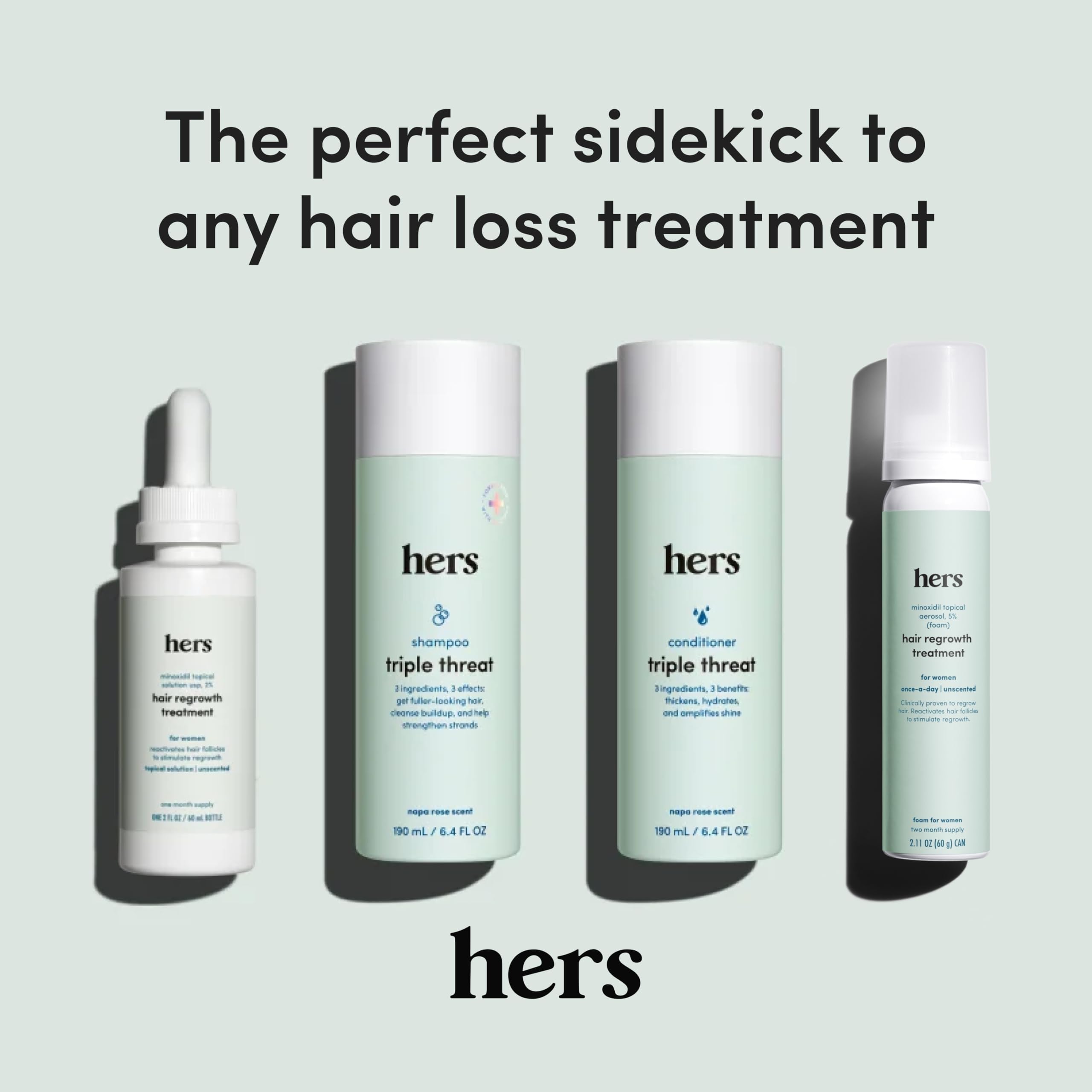hers Triple Threat Shampoo two-pack packaging signals value