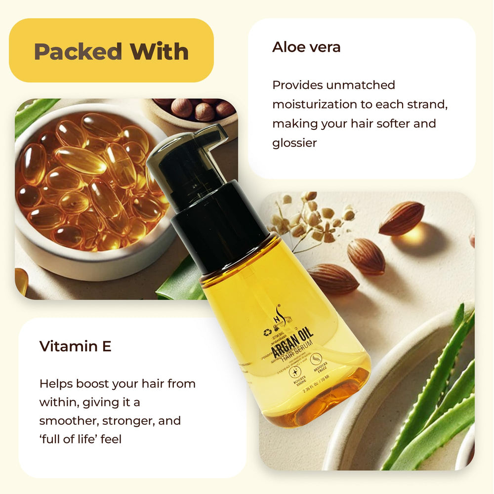 HerStyler Advanced Argan Oil Serum being applied to hair to tame frizz