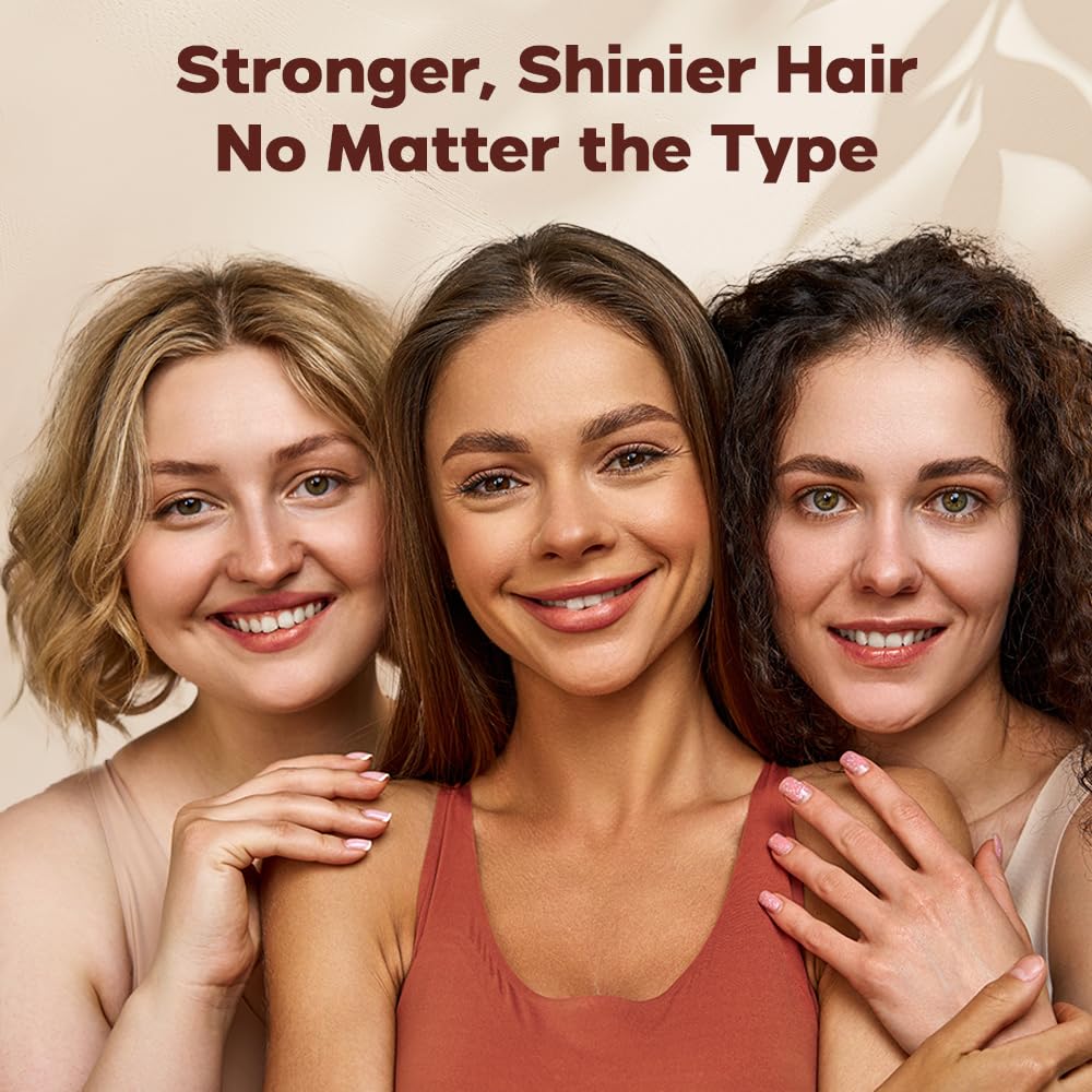 HerStyler Castor Oil Hair Serum ingredients panel highlights castor, aloe, argan, vitamin E.