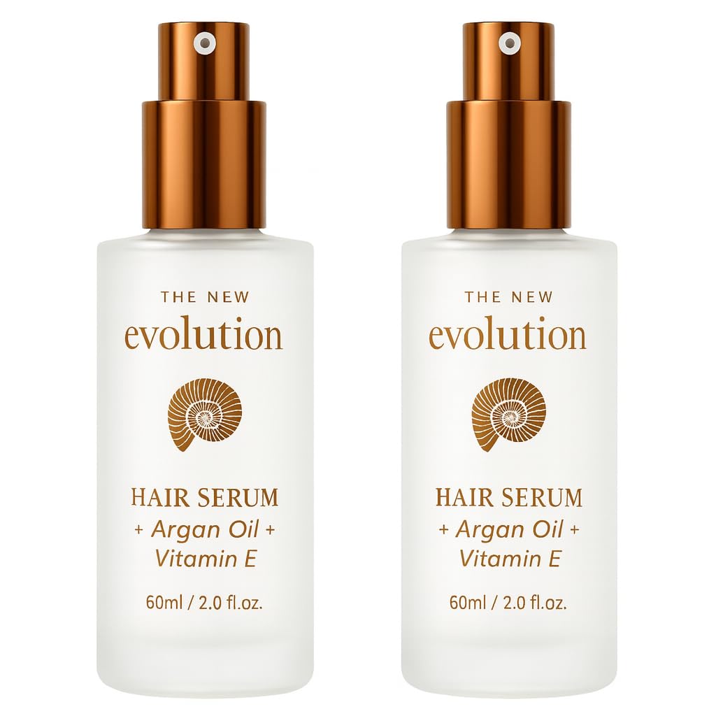HerStyler Evolution Argan Oil Serum bottle adds shine to dry hair.
