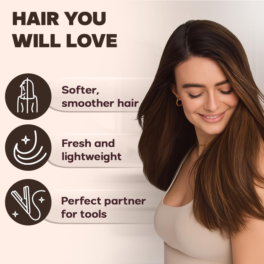 Salon-style straightened hair with a light sheen from HerStyler Evolution Argan Oil Serum.