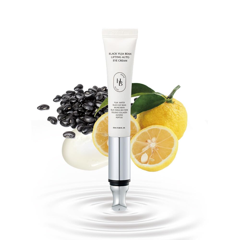 HEVEBLUE Black Yuja Bean Eye Cream jar close-up highlighting hydration potential.
