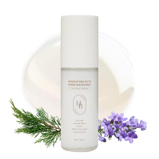 HEVEBLUE Makeup Pro Ecto Namu bottle shows hydrating mist ideal for sensitive skin.