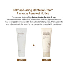 HEVEBLUE Salmon Caring Centella Cream texture close-up highlighting rich hydration.