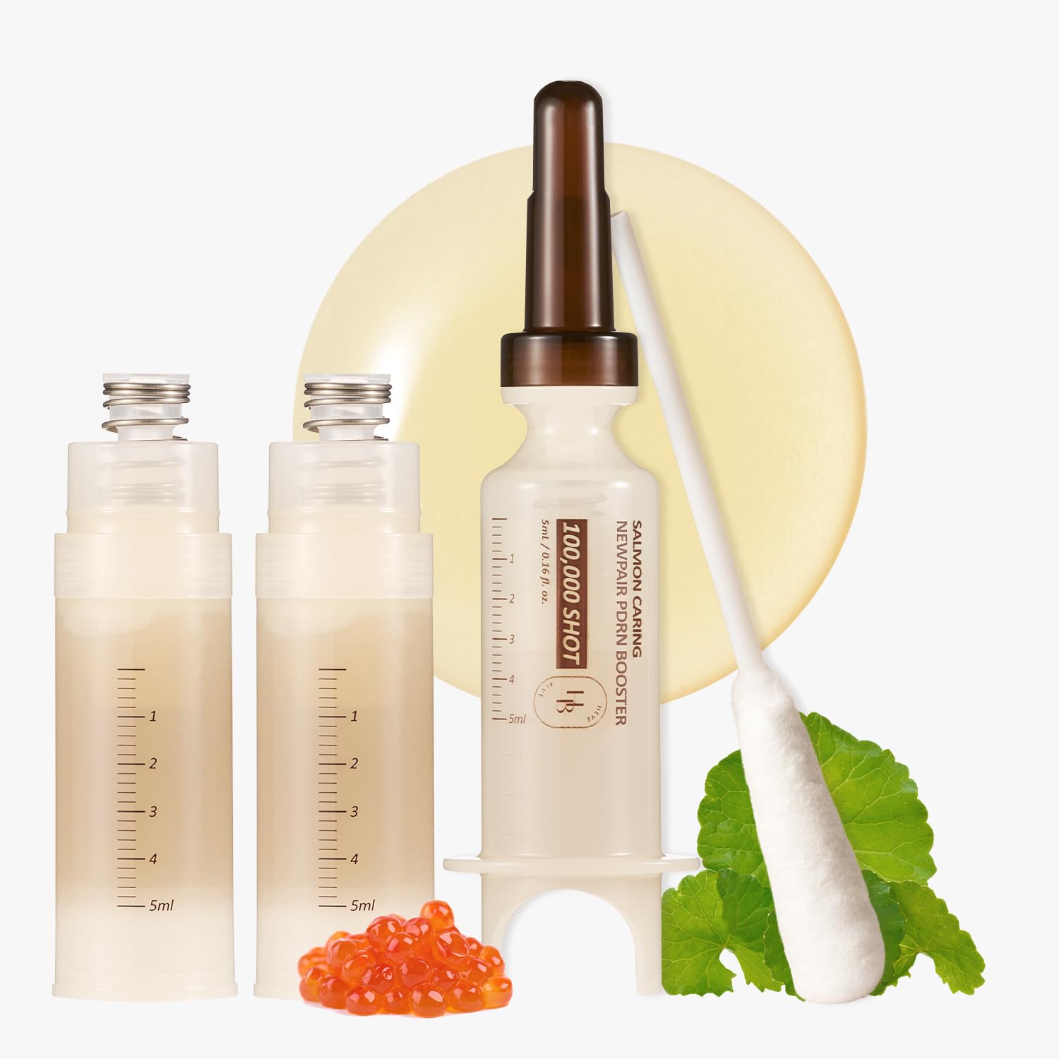 HEVEBLUE Salmon Caring Centella PDRN Booster bottle ready for daily skincare routine.
