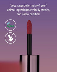 HEVVYMAKEUP Blurring Effect Lip Tint airy texture close-up shows velvety feel.