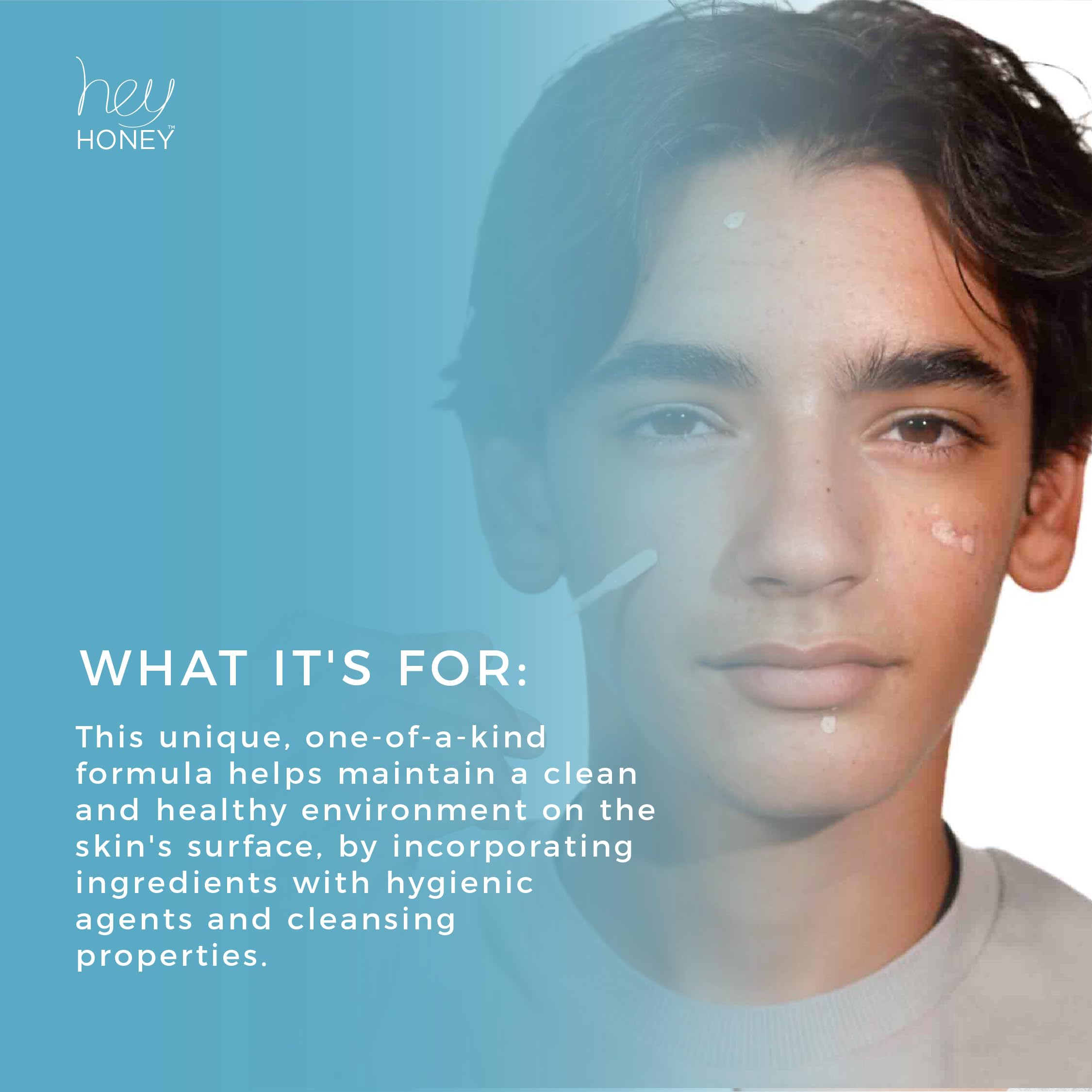 Hey Honey Be Clear application on zit close-up, ideal for targeted acne care.