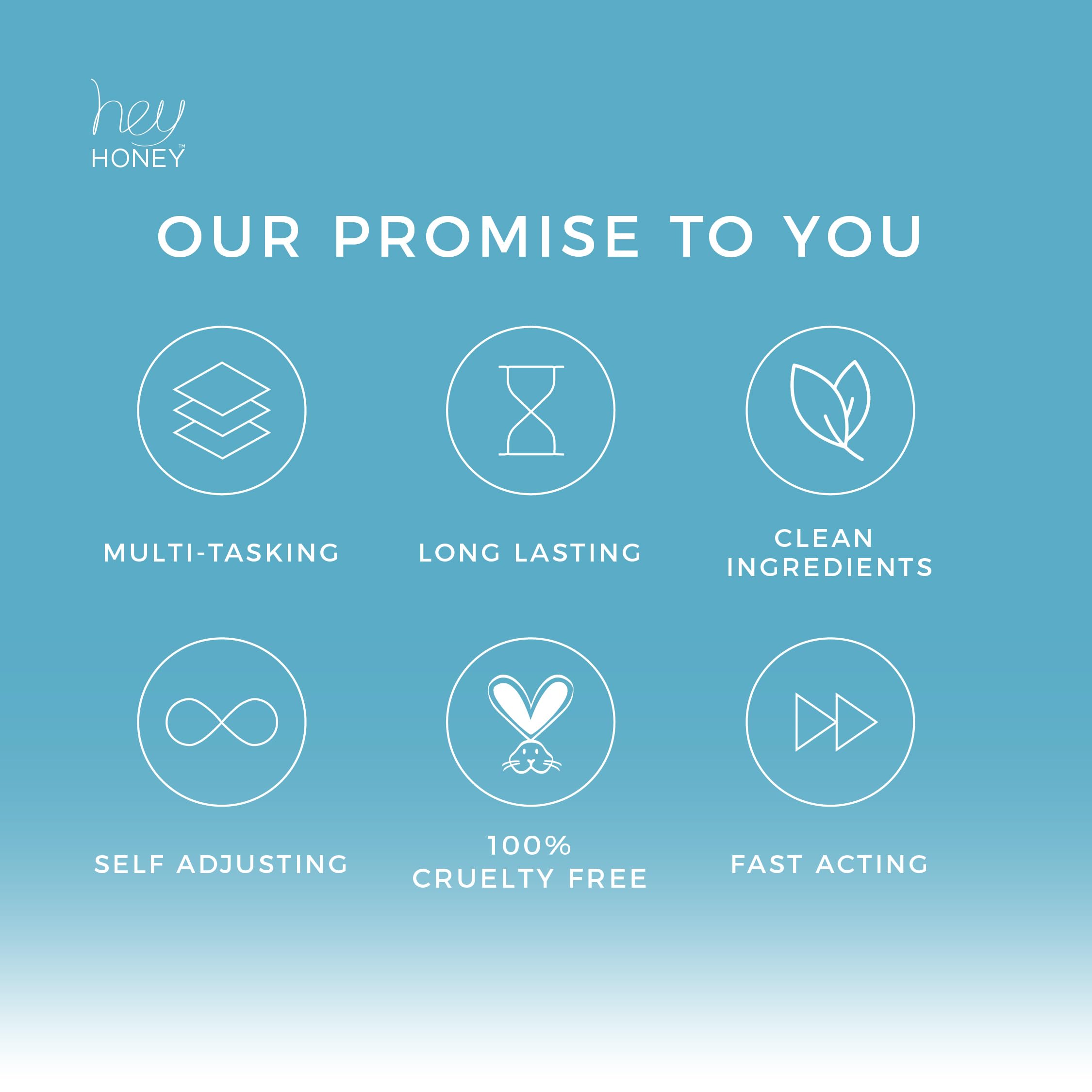 Hey Honey Be Clear ingredients label featuring skin-friendly, clean components.