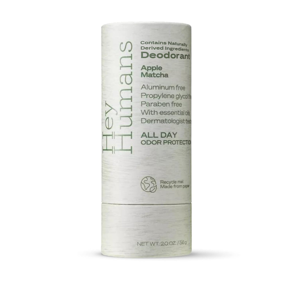 Hey Humans Apple Matcha deodorant bottle with aluminum-free protection for all-day freshness.