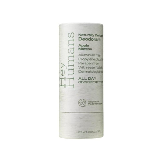 Hey Humans deodorant Apple Matcha scent shown, offering all-day odor protection and gentle skin care.