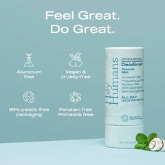 Hey Humans coconut mint stick showing eco-friendly paper packaging.