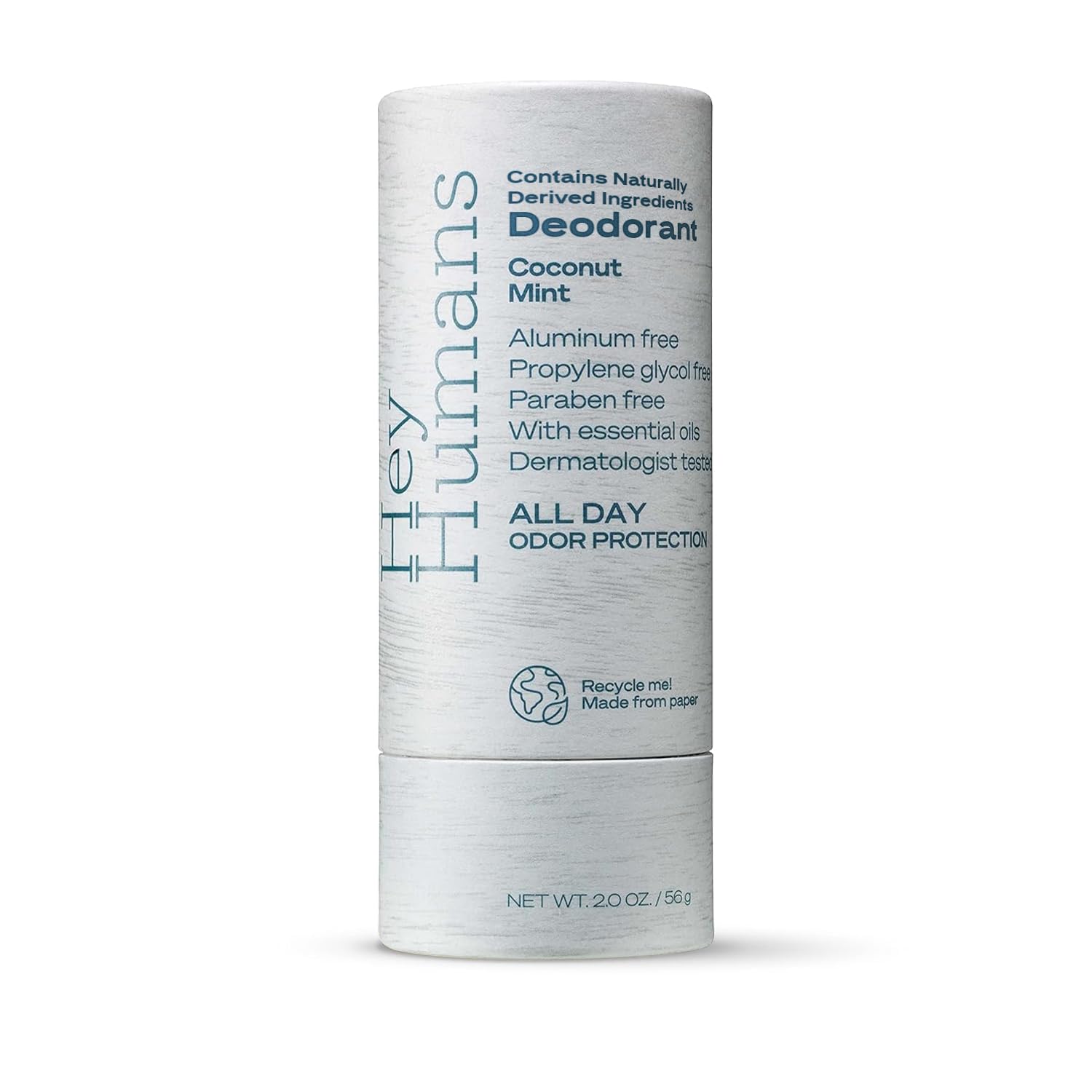 Hey Humans deodorant bottle with cooling mint for all-day freshness.