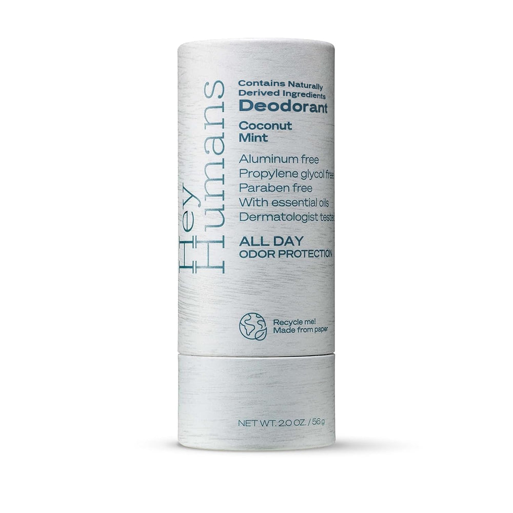 Hey Humans deodorant bottle with cooling mint for all-day freshness.