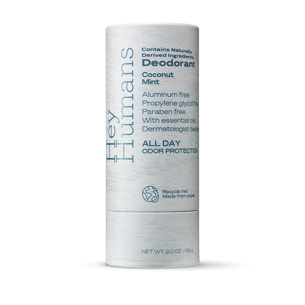 Hey Humans deodorant bottle with cooling mint for all-day freshness.