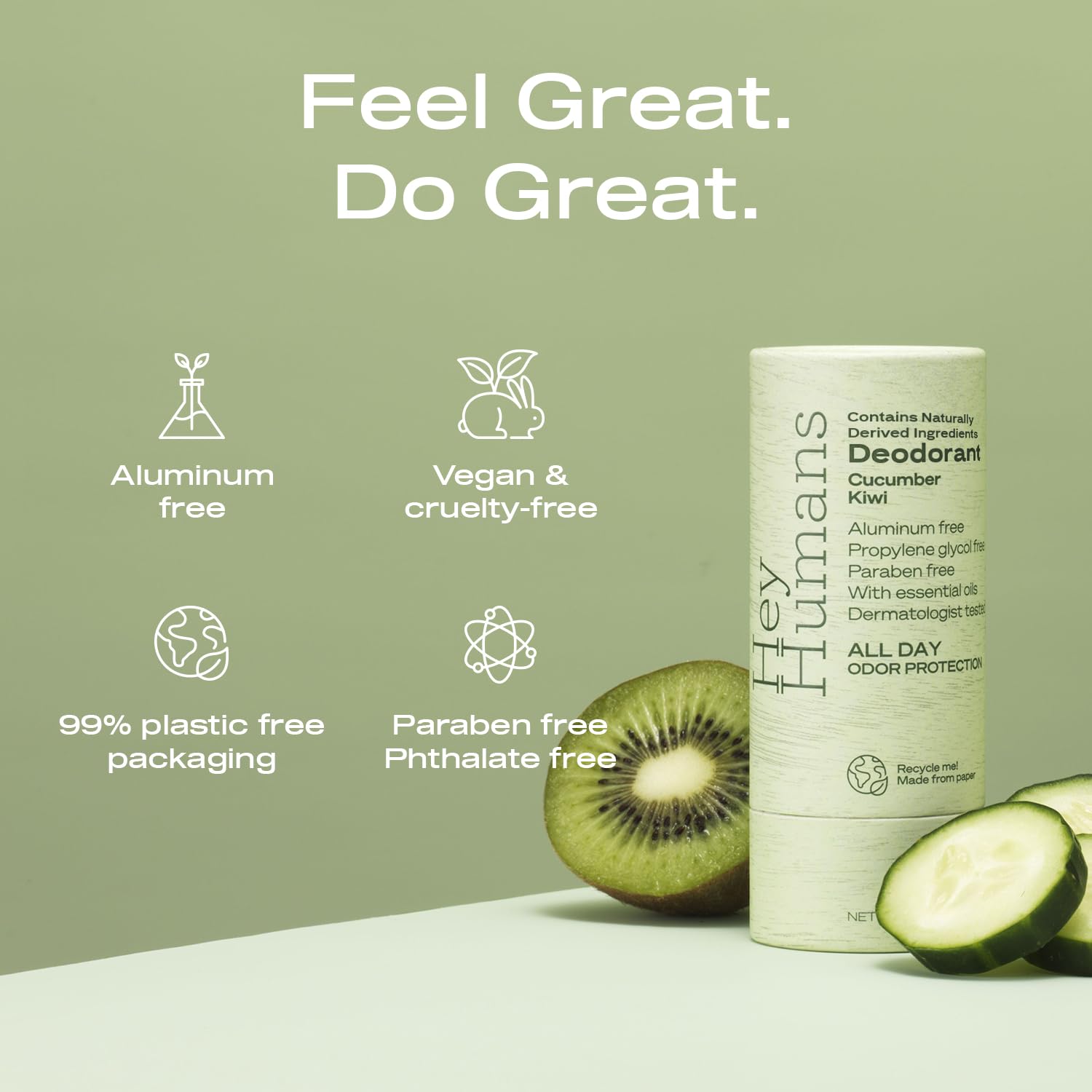 Hey Humans deodorant cucumber-kiwi application close-up demonstrates smooth glide.