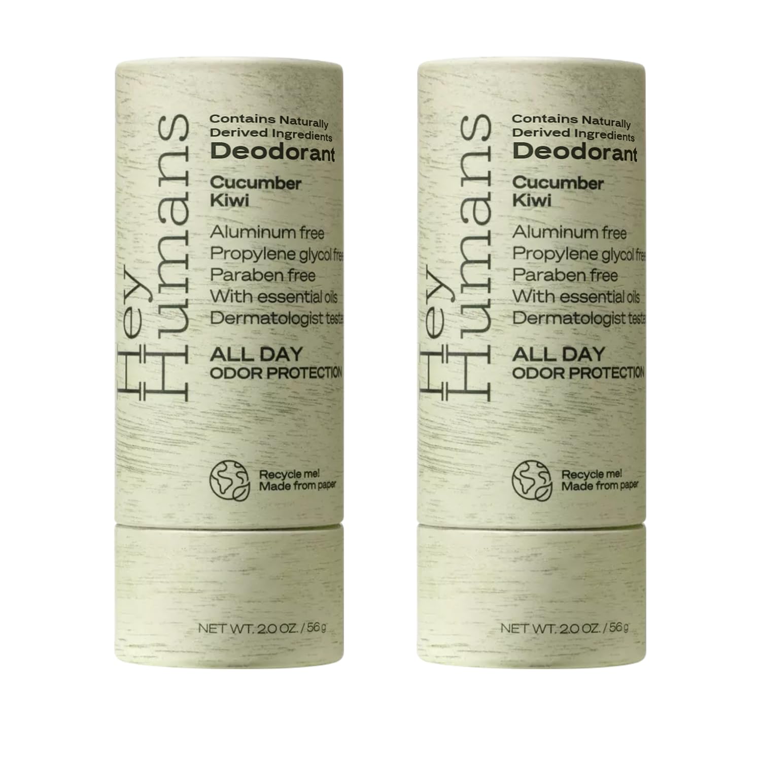 Hey Humans deodorant cucumber-kiwi label shows fresh scent for daily use.