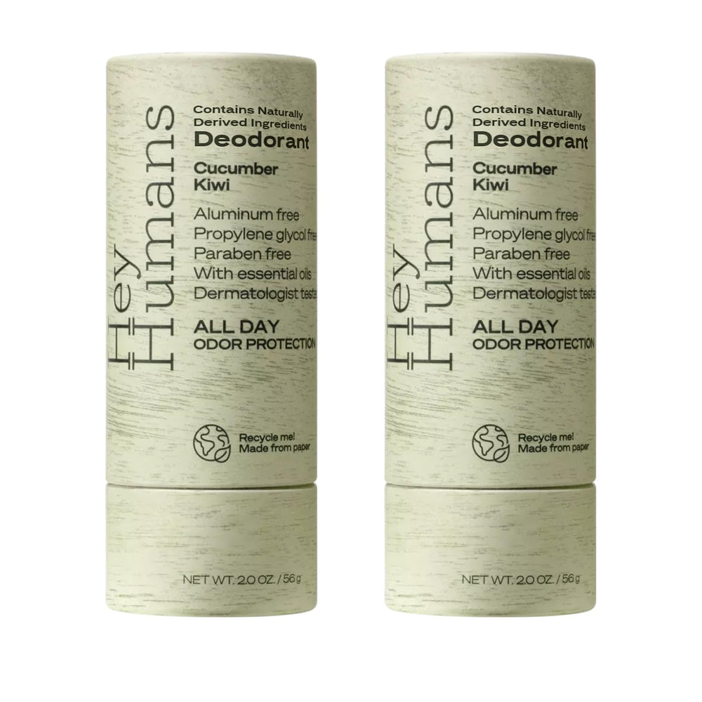 Hey Humans deodorant cucumber-kiwi label shows fresh scent for daily use.