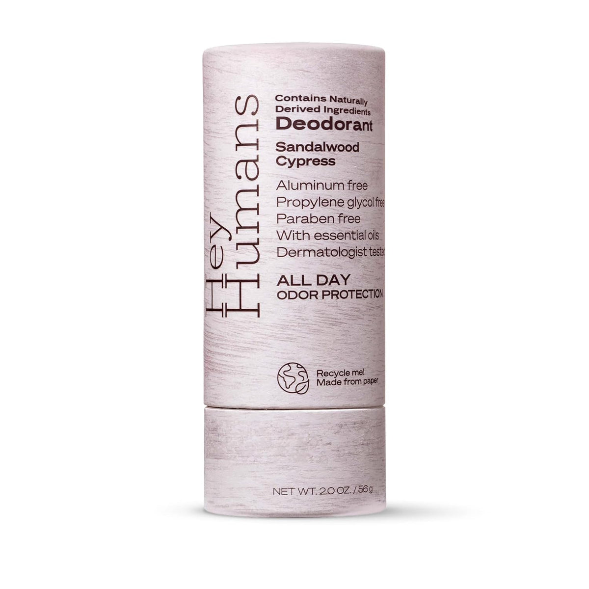 Hey Humans deodorant stick application shows smooth glide for all day odor control.