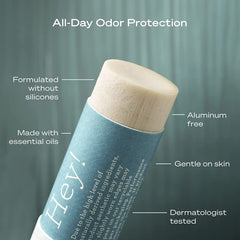 Hey Humans deodorant tub close-up highlighting natural ingredients.