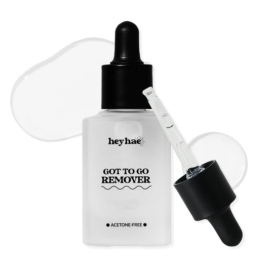 Heyhae Got To Go Remover bottle front showing acetone-free gel nail removal for gentle care.