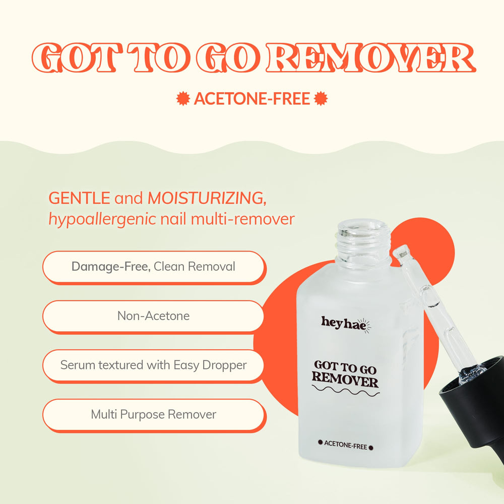 Heyhae Got To Go Remover serum dropper closeup highlights precise, mess-free application.