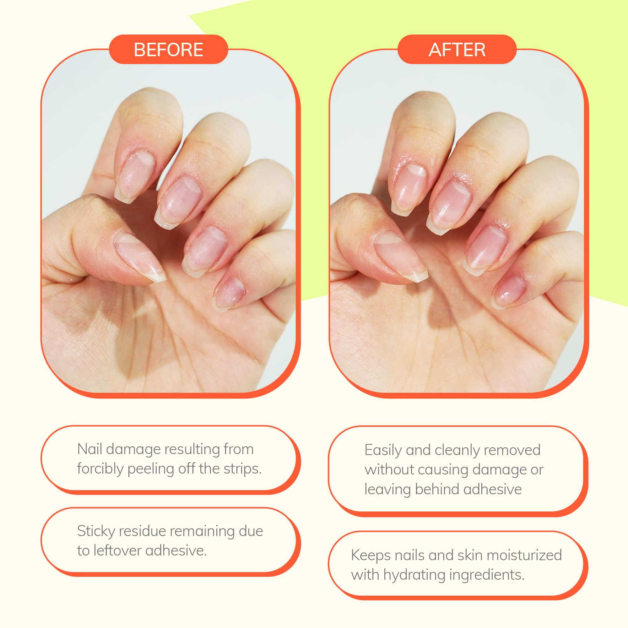 Heyhae Got To Go Remover wooden stick use demonstrates edge-to-center peel for nail health.