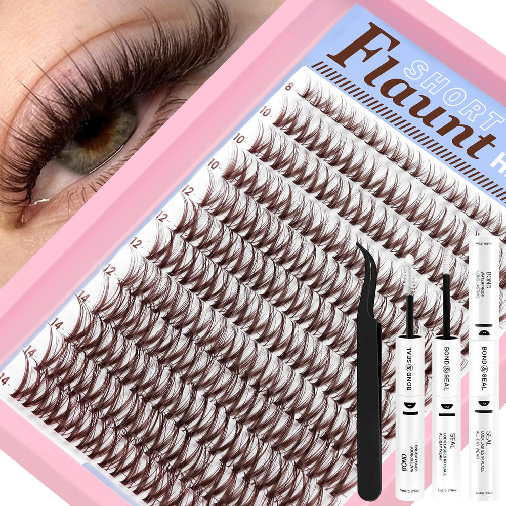 HEYWINK Flaunt dark brown clusters, 8-14mm, collection for natural at-home lash enhancement