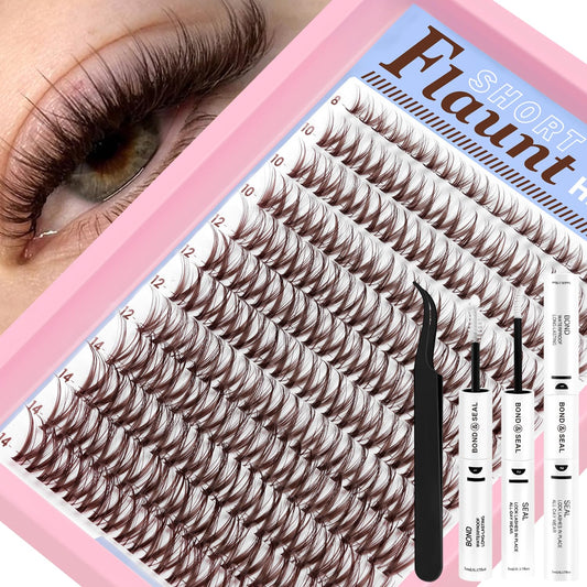 HEYWINK Flaunt dark brown clusters, 8-14mm, collection for natural at-home lash enhancement