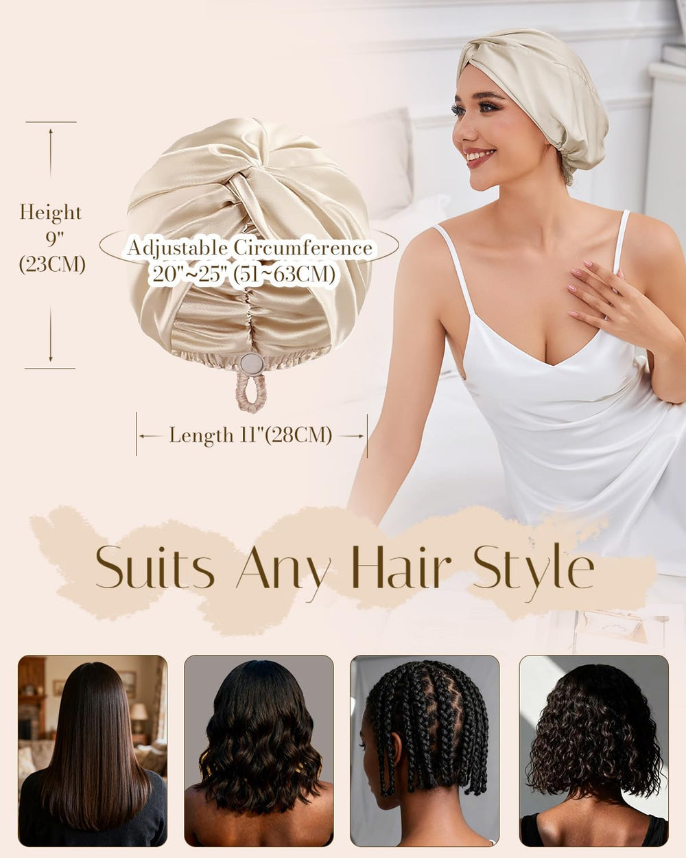HFRHTGY double-layer satin bonnet on pillows to reduce tangling and breakage.