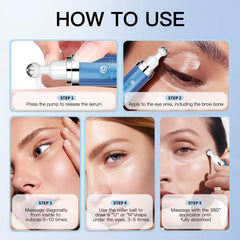 HGTG Eye Serum application close-up showing roll-on use