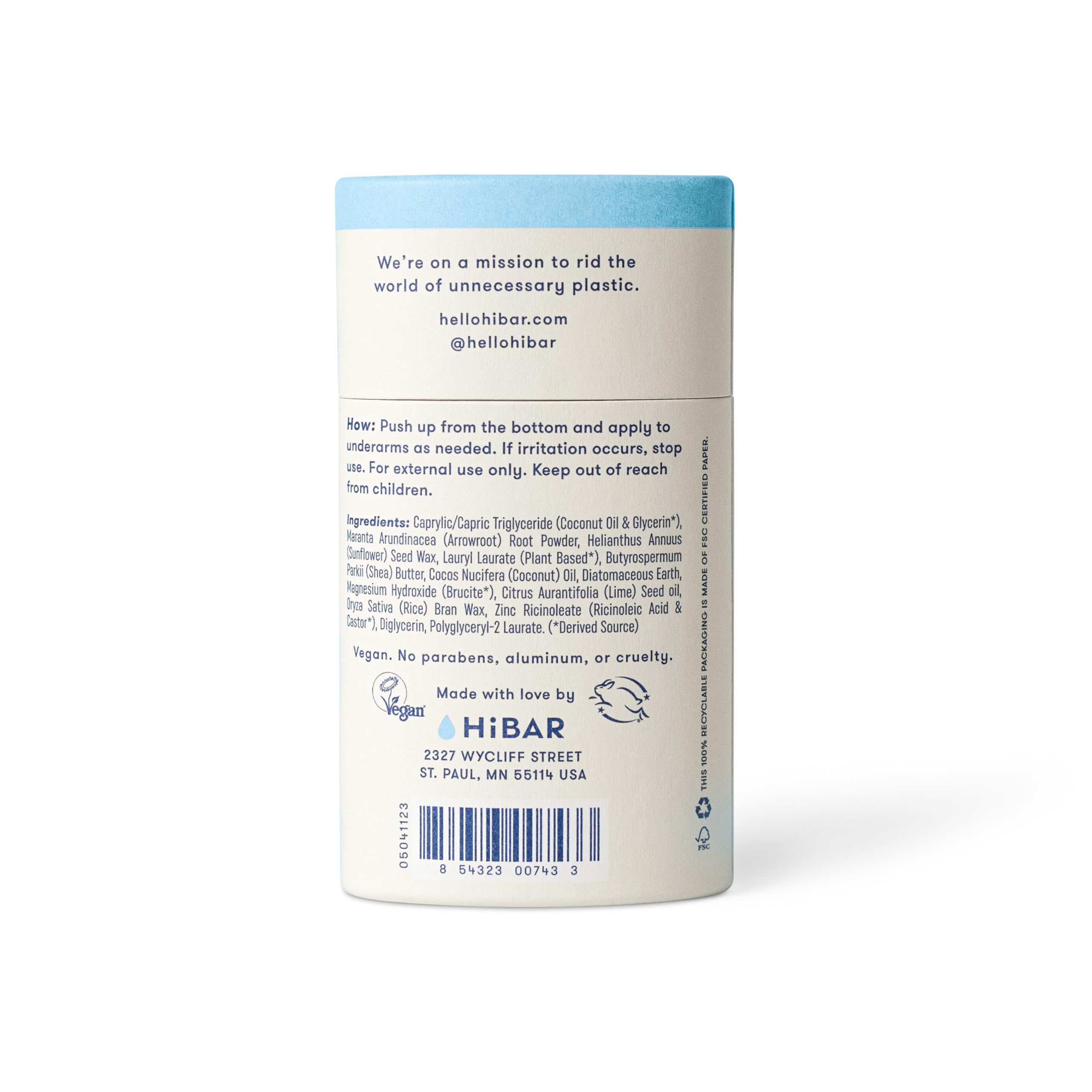 HIBAR Aluminum-free, Baking Soda-free deodorant for daily comfort and long wear.