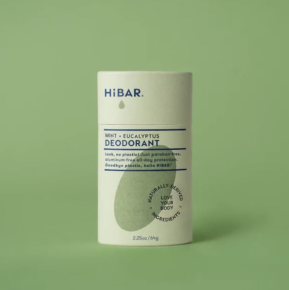 HIBAR eucalyptus mint plastic-free deodorant tube for all-day freshness and vegan care.