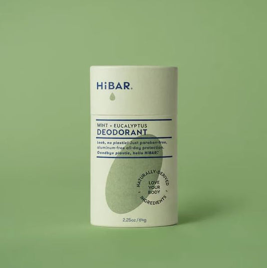 HIBAR eucalyptus mint plastic-free deodorant tube for all-day freshness and vegan care.