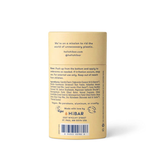 HIBAR plastic-free deodorant pack shown in recyclable packaging for sustainable care
