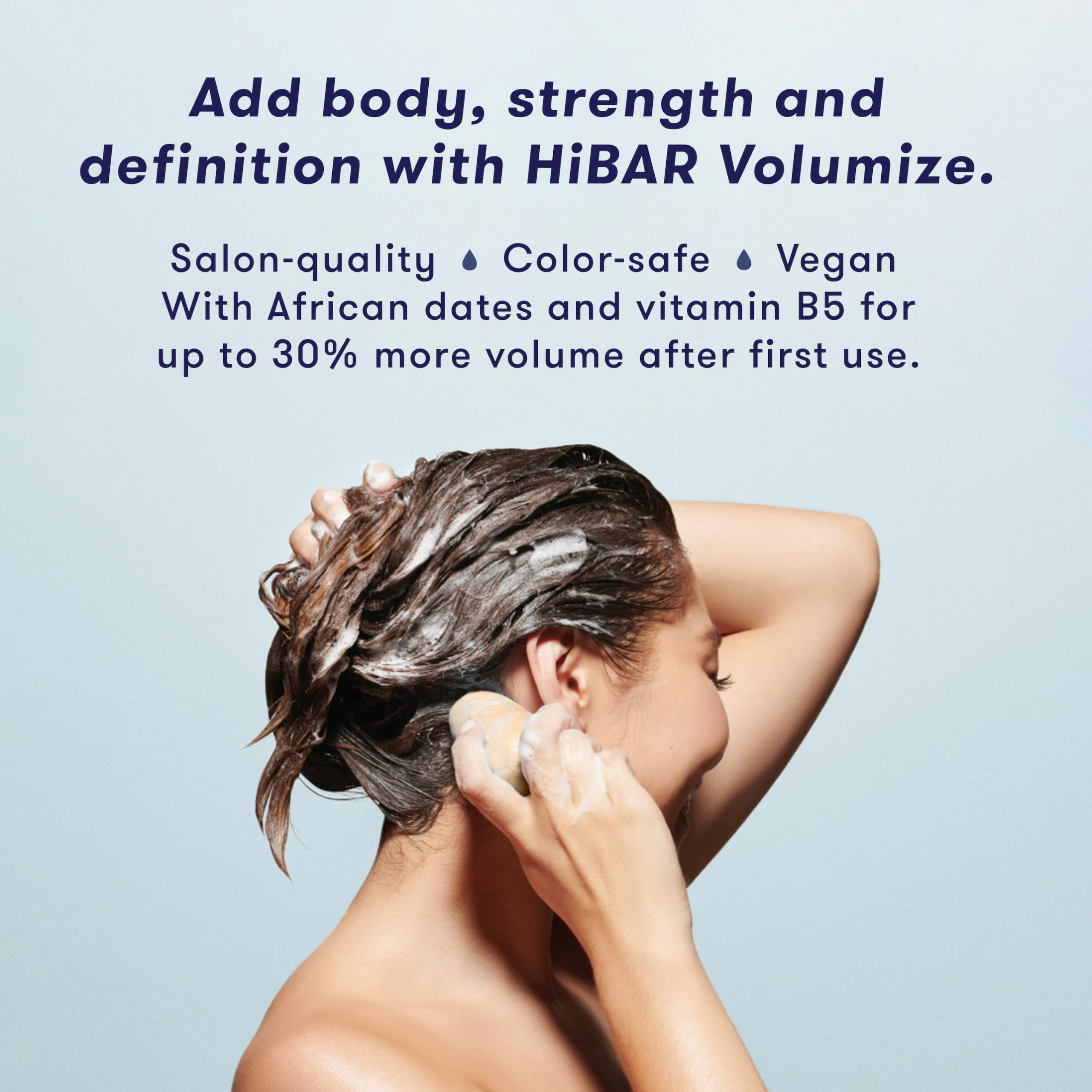 HIBAR Volumize conditioner bar closeup emphasizing smoothing and texture for fine hair