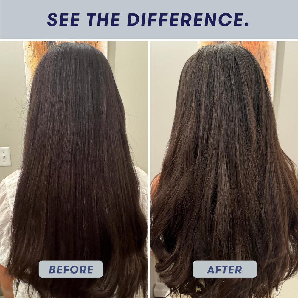 Before and after contrast with Volumize for fuller appearance.