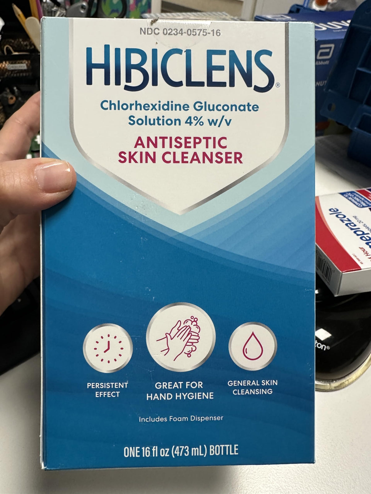 Hibiclens antimicrobial skin liquid soap bottle front view for comprehensive skin cleansing.