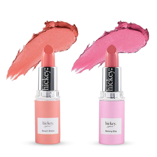 Hickey Lipstick Beach Babe pink swatch for a fresh day-to-night look
