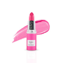 Hickey Lipstick Fashion Week Beach Babe swatch adds warm coral glow with durable pigment