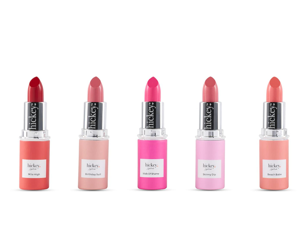 Hickey Lipstick Fashion Week Mile High swatch shows bold color with lasting hydration