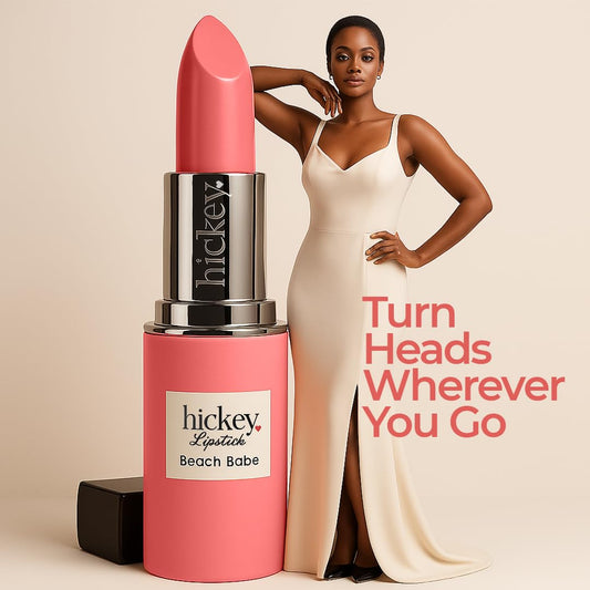 Hickey Lipstick Refill Beach Babe Coral swatch reveals rich, even color.
