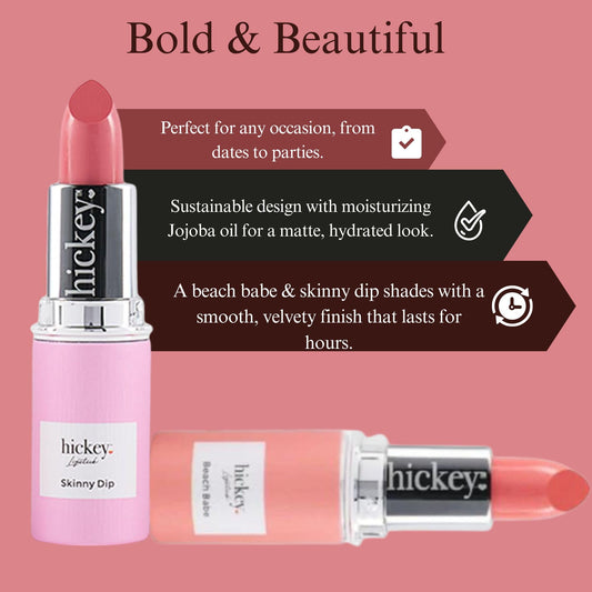 Hickey Lipstick Skinny Dip coral swatch adds warm glow