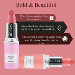 Hickey Lipstick Skinny Dip coral swatch adds warm glow