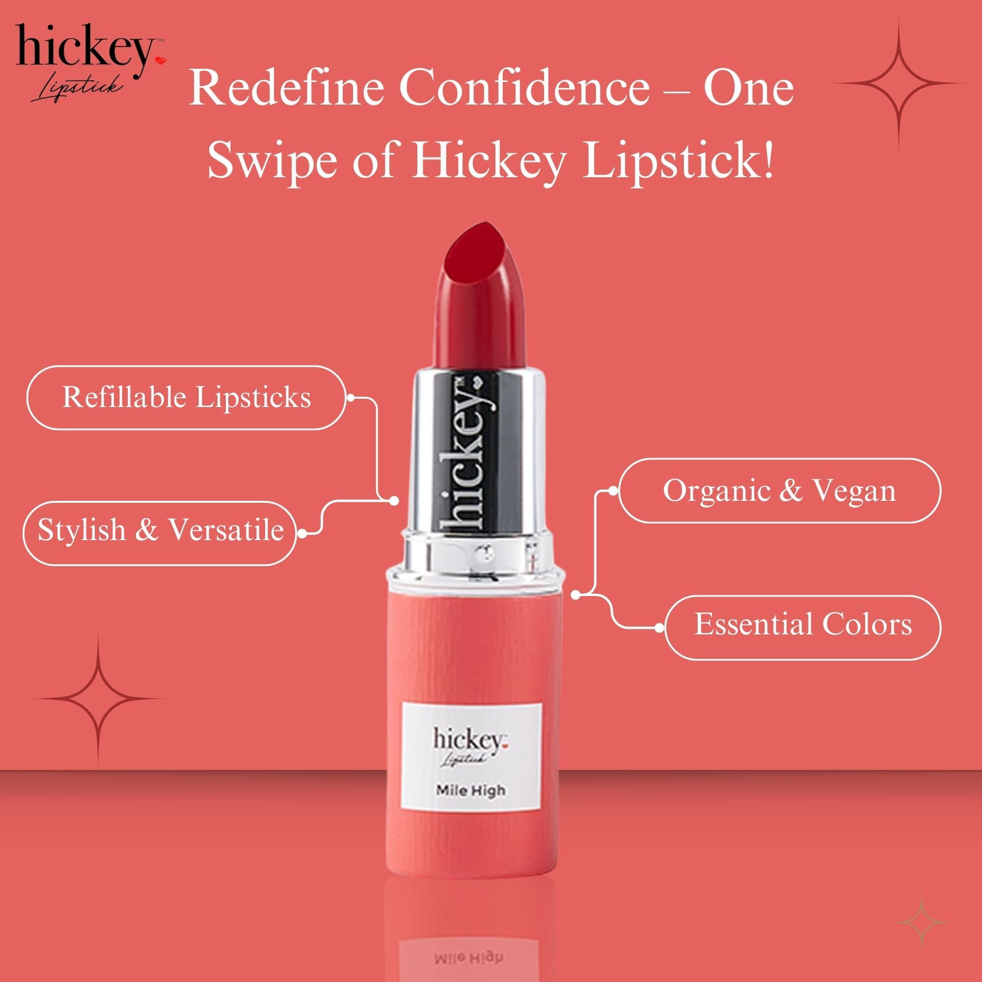 Hickey Mile High red lip application captures precise, comfortable wear.