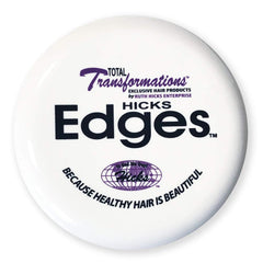 Hicks Edges Pomade jar closeup showing firm hold and natural shine.
