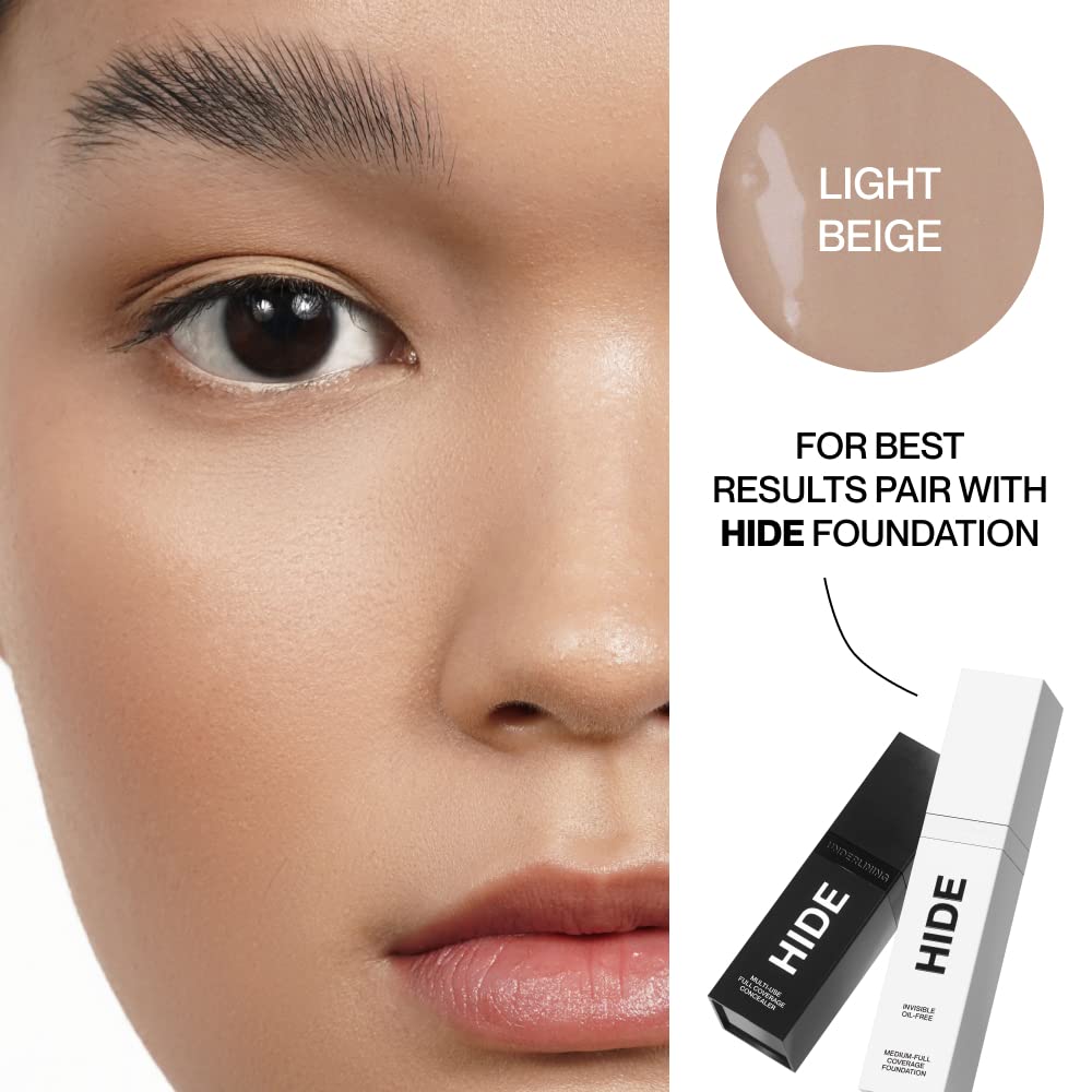 HIDE under-eye area shows brightening, natural finish after concealer application.